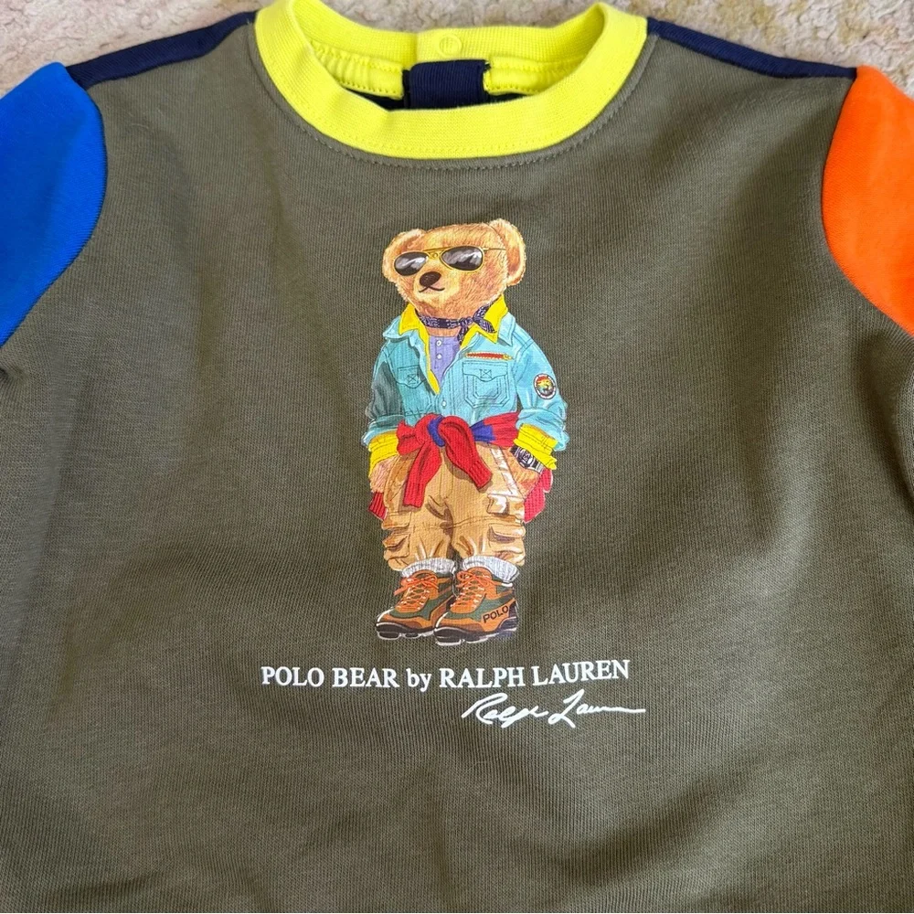 Ralph Lauren Polo Bear Baby Boy Sweatshirt Colorblock Crewneck Pullover